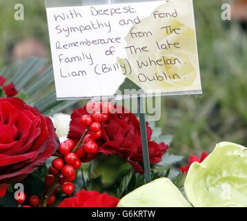 Tributes at the funeral of former Manchester United player Bill Foulkes at St Vincent De Paul RC Church, Altrincham, Cheshire. Stock Photo