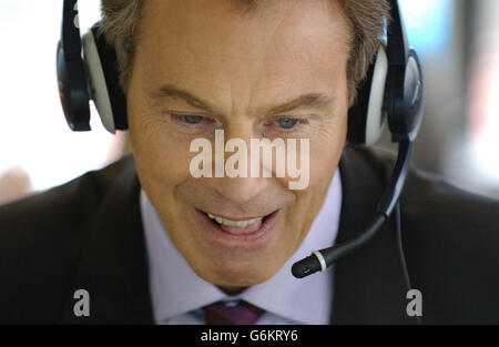 Prime Minister Tony Blair at Sacred Heart Secondary School in Southwark, south London, where he tried to shore up the reputation of Britain's state schools after criticisms from MPs. Stock Photo