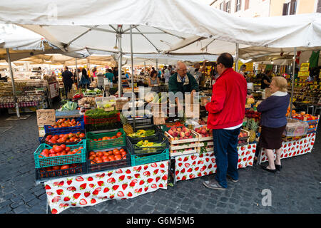 Traditional daily farmers market on Campo de Fiori square in Rome , Italy Stock Photo