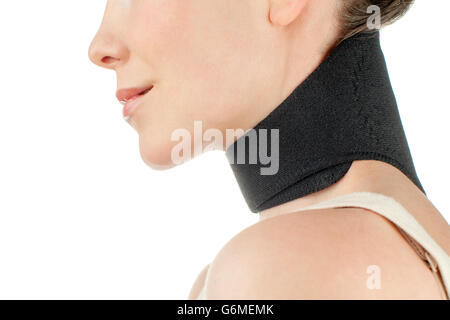 Woman wearing neck brace, bandage Stock Photo