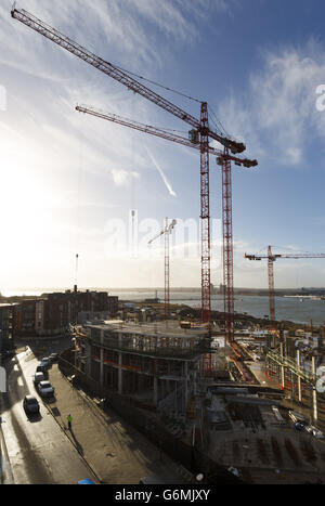 A general view of building work at Crest Nicholson's Centenary Quay development in Woolston, Southampton, Hampshire. Stock Photo