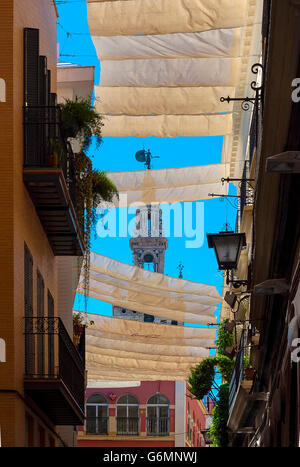 Canopies provide shade in the summer on the road Seville, Spain Stock Photo