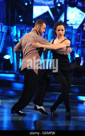 Natalie Gumede and Artem Chigvintsev rehearse for the Strictly Come Dancing semi-finals at Elstree Studios in Hertfordshire. Stock Photo