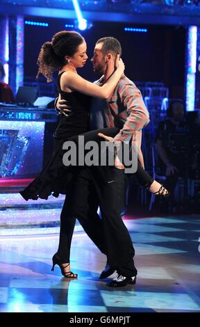 Natalie Gumede and Artem Chigvintsev rehearse for the Strictly Come Dancing semi-finals at Elstree Studios in Hertfordshire. Stock Photo