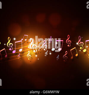 abstract dark background with multicolor music notes Stock Photo