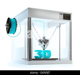 3D printer machine printing a 3D text - rapid prototyping 3D illustration Stock Photo