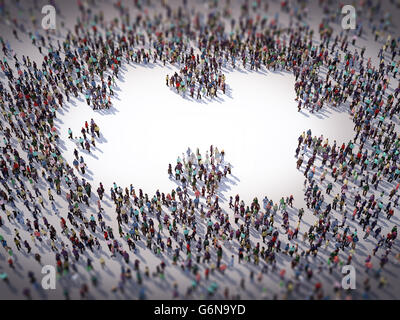 Large group of people forming a puzzle symbol - 3D illustration Stock Photo