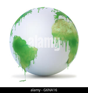 Wet paint dripping from a globe - environmental protection concept 3D illustration Stock Photo