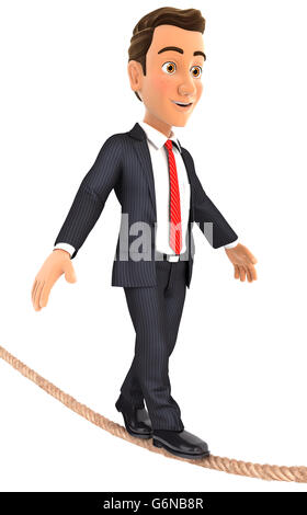 3d businessman walking on a rope, illustration with isolated white background Stock Photo