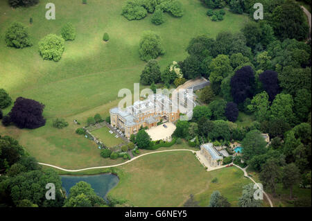 Aerial view of Daylesford House near Stow-on-the-Wold, Gloucestershire UK - home of JCB boss Sir Anthony Bamford Stock Photo