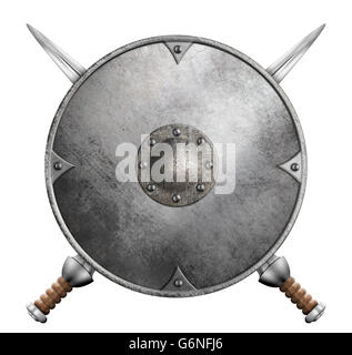 Round shield and two crossed swords isolated 3d illustration Stock ...