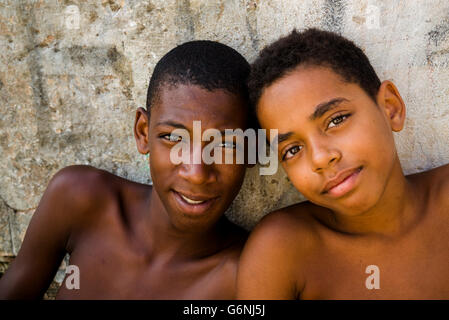 Two boys, Gentois community, bairro da Federação, Salvador, Bahia, Brazil Stock Photo