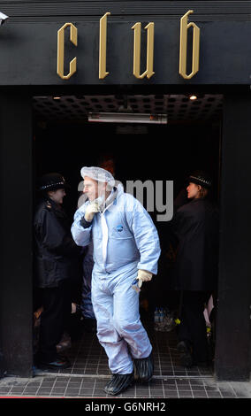 Forensic officers at the Avalon club on Shaftesbury Avenue in central London where a man has died after being shot during a private function. Stock Photo