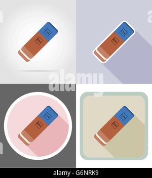 eraser gumstationery equipment set flat icons vector illustration isolated on white background Stock Vector