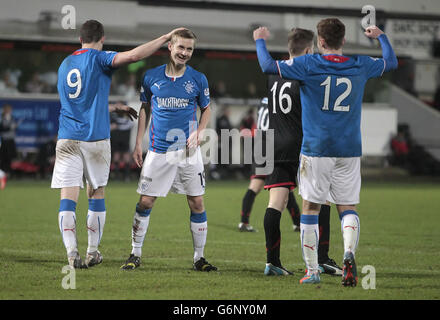 Rangers' Jon Daly (centre) celebrates his goal during the Scottish ...