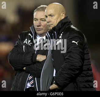 Rangers manager Ally McCoist and assistant manager Kenny McDowall during the Scottish League One match at the Excelsior Stadium, Airdrie. Stock Photo