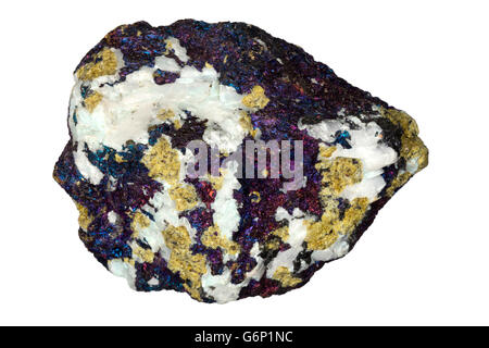Chalcopyrite, Copper iron sulfide, Zacatecas, Mexico, main ore mineral of copper, also some calcite in specimen Stock Photo