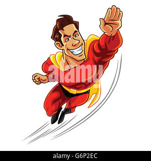 superhero flying with muscly body cartoon vector Stock Photo