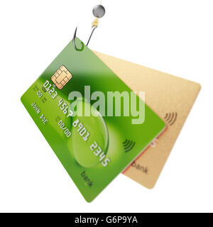 Two credit cards on hook 3d illustration fraud isolated on white Stock Photo