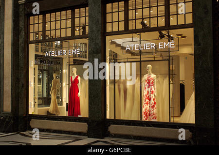 Atelier Emé women luxury high fashion shopping windows in Turin fashion avenue, Galleria San Federico
