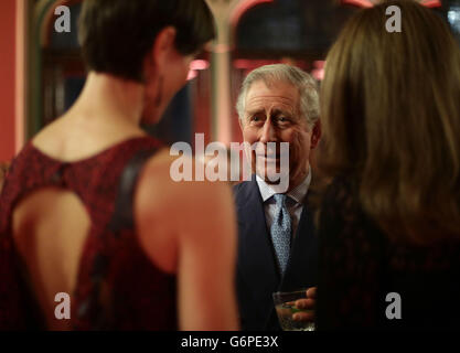 The Prince of Wales talking to guests, during a leadership reception hosted by The Prince's Trust at The Royal Courts of Justice in London. Stock Photo