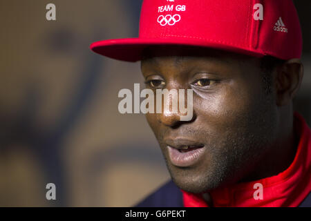 Great Britain's GB2 Bobsleigh driver Lamin Deen during the kitting out session at the adidas Centre, Stockport. Stock Photo