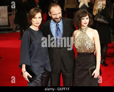 (left to right) Kristin Scott Thomas, Ralph Fiennes and Felicity Jones arrive at the premiere of 'The Invisible Woman' held at the Kensington Odeon, London. Stock Photo