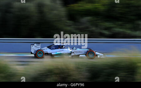 Formula One - 2014 Testing - Day Two - Circuito de Jerez. Mercedes driver Nico Rosberg, during the 2014 Formula One Testing at the Circuito de Jerez, Jerez, Spain. Stock Photo