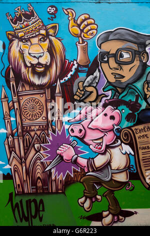 UK, Gloucestershire, Gloucester, St John’s Lane, street art painting opposite newspaper office Stock Photo