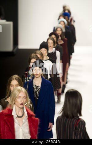 Models on the catwalk at the Rebecca Minkoff fashion show at the Lincoln Centre in New York, as part of Mercedes Benz New York Fashion Week 2014. Stock Photo