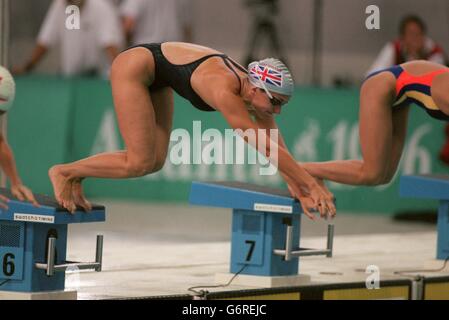 25-JUL-96, Atlanta Olympic Games, Swimming, Women's 4 x 200m Heats .. Claire Huddart, Great Britain starts off Stock Photo