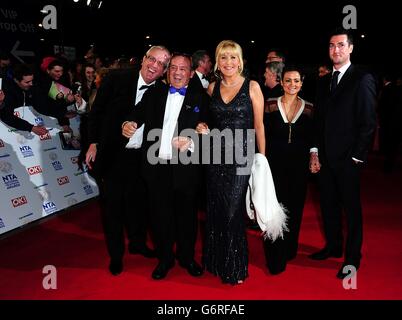 (left to right) Rory Cowan, Brendan O'Carroll and Jennifer Gibney arriving for the 2014 National Television Awards at the O2 Arena, London. Stock Photo