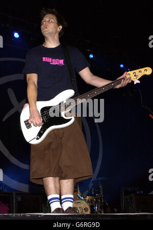 Mark Hoppus of rock band Blink 182 performs live in concert at Wembley Arena. Stock Photo