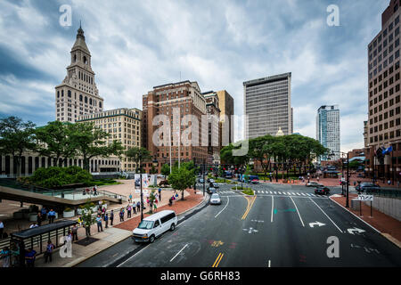 Pearl Street and buildings in downtown Hartford, Connecticut. Stock Photo