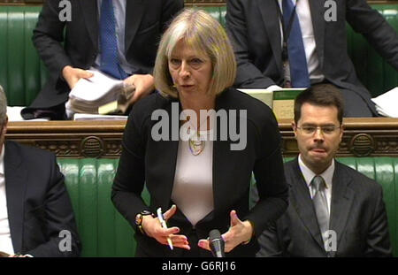 Home Secretary Theresa May makes a statement to MPS in the House of Commons, London as the debate on the the Immigration Bill. Stock Photo