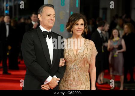 Tom Hanks and Rita Wilson arriving at The EE British Academy Film Awards 2014, at the Royal Opera House, Bow Street, London. Stock Photo
