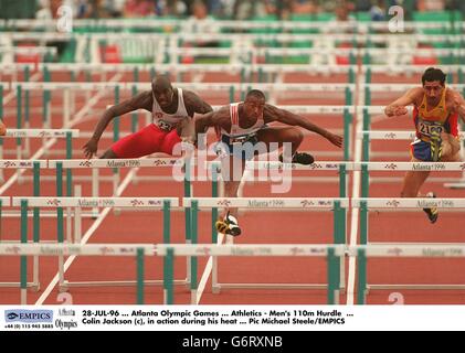 28-JUL-96 ... Atlanta Olympic Games ... Athletics - Men's 110m Hurdle ... Colin Jackson (c), in action during his heat Stock Photo