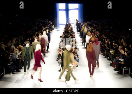 A model on the catwalk at the Lacoste fashion show at the Lincoln Centre in New York, as part of Mercedes Benz New York Fashion Week 2014. Stock Photo