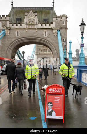 The City of London Police mount a large scale operation on Tower Bridge ...