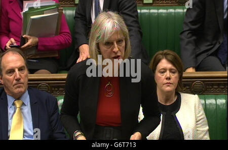 Home Secretary Theresa May makes a statement to MPs in the House of Commons, London on the Hillsborough investigations. Stock Photo