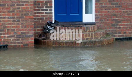 Winter weather Feb 12th. Flooded homes in Egham, Surrey. Stock Photo