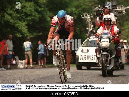 03-AUG-96, Atlanta Olympic Games, Cycling, Men's Individual Time Trial, USA's Lance Armstrong out on the road in action Stock Photo