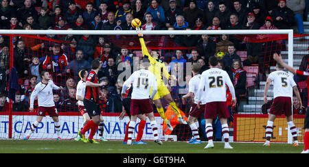 Burnley goal keeper Thomas Heaton tips a shot over the bar in the final moments during the game against AFC Bournemouth in the Sky Bet Championship match at The Goldsands Stadium, Bournemouth.