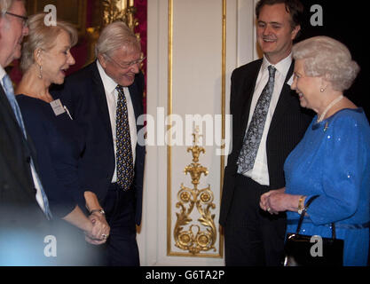 Queen Elizabeth II meets Dame Helen Mirren and Sir David Attenborough at a Reception for the Dramatic Arts, at Buckingham Palace, London. Stock Photo