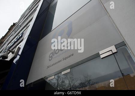 The headquarters of Global Radio in London's Leicester Square today as the Heart and Classic FM owner Global Radio is to sell Smooth in the North West and North East, Real Radio stations in North Wales, Yorkshire and Manchester and Capital in Scotland and South Wales in order to meet competition concerns following its takeover of Guardian Media Group's radio assets in 2012. Stock Photo