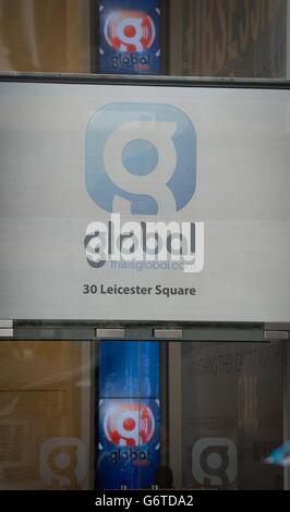 The headquarters of Global Radio in London's Leicester Square today as the Heart and Classic FM owner Global Radio is to sell Smooth in the North West and North East, Real Radio stations in North Wales, Yorkshire and Manchester and Capital in Scotland and South Wales in order to meet competition concerns following its takeover of Guardian Media Group's radio assets in 2012. Stock Photo