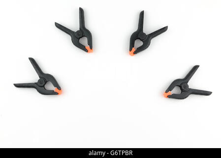 Over head shot, group of plastic clamper, isolated white background Stock Photo
