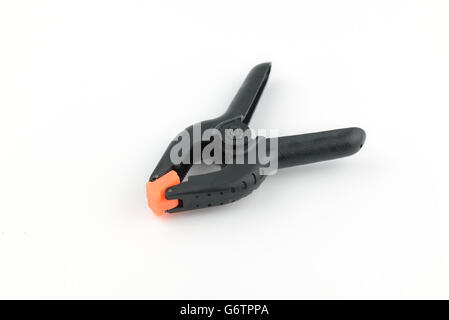 Over head shot of plastic clamper, isolated white background Stock Photo