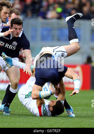 Rugby Union - RBS 6 Nations - Italy v Scotland - Stadio Olympico. Scotlans's Sean Lamont is brought down by Italy's Edoardo Gori during the RBS 6 Nations match at the Stadio Olympico, Rome, Italy. Stock Photo