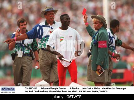 03-AUG-96. Atlanta Olympic Games. Athletics. Men's 4 x 100m . the Ghanian Team get the Red Card and are disqualified from the Final Stock Photo